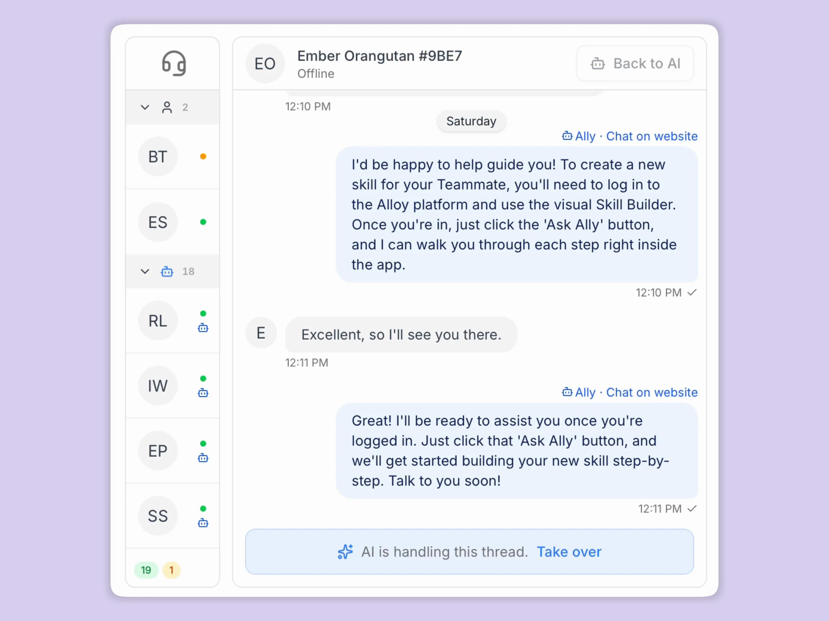 AI teammate handling a customer conversation thread